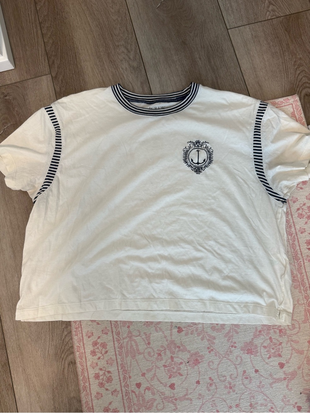 J. Crew White Short Sleeve Tee with Navy Striped Trim